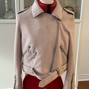 Zara Soft Pink Faux Suede Biker Jacket 10